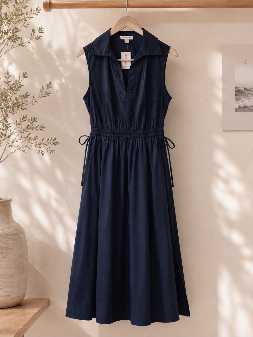 Calvin Klein Navy Sleeveless Maxi Dress with Collared V-Neck - Picture 6 of 7